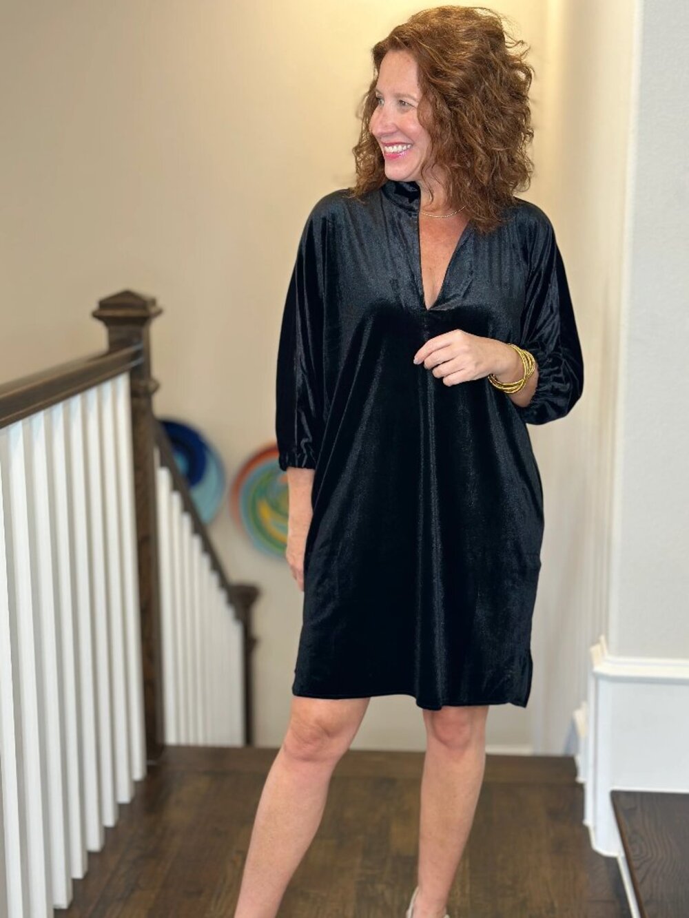 Share Caryn Lawn Betsy Collar Velvet Dress Black One Size Relaxed NWT $198